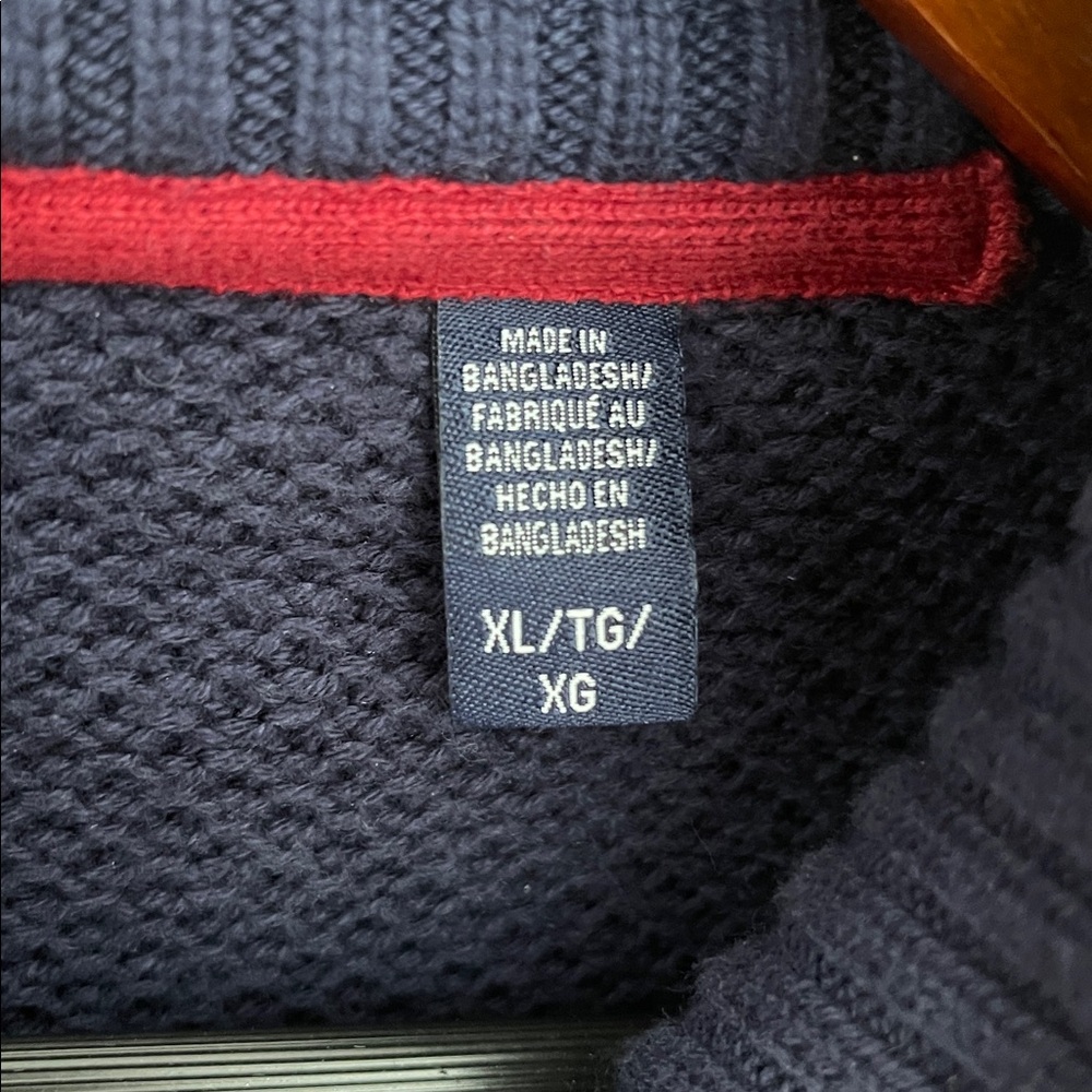 XL- IZOD Navy Textured V-Neck Button Pullover Sweater - Picture 8 of 9